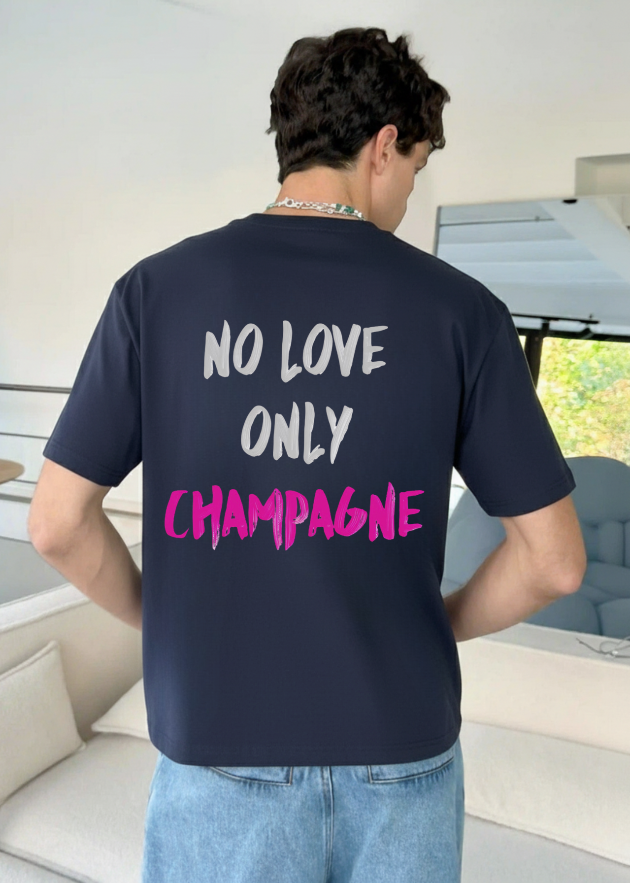NO LOVE ONLY CHAMPAGNE TEE - BLUE